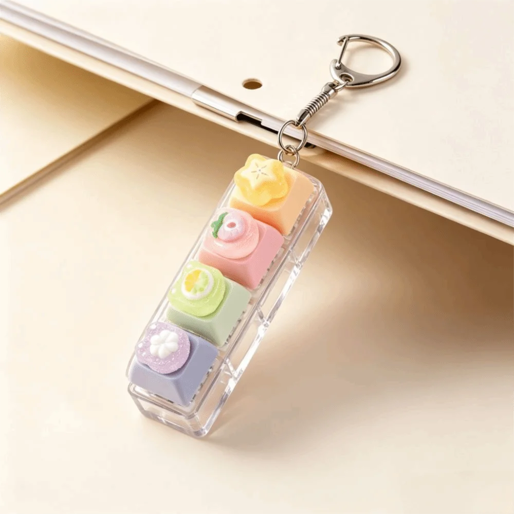 Pressure Reducer 4-Key Fidget Keychain Fruit Portable Push Button Keychain Mini Smooth Reduce Pressure Daily Commute