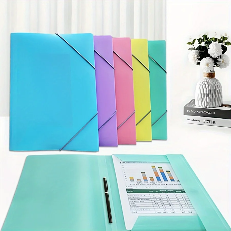 1Pc/5pcs A4 Office Project Binder with Elastic Closure - Large Capacity, Elastic Cord File Bag, Drawstring Document Pouch,