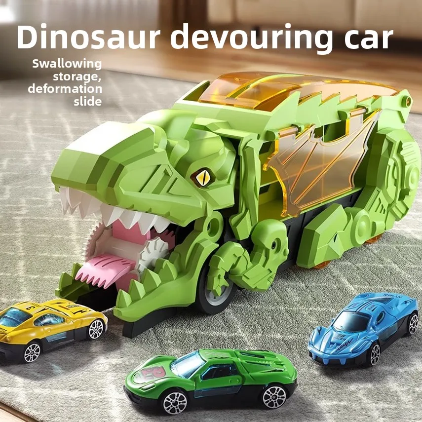 Children's Dinosaur Swallowing Track Car Alloy Toy Car For Boys And Girls Construction Vehicle Birthday Gift