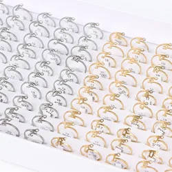 50pcs/lot Fashion Letter Stainless Steel Rhinestone Crystal Silver Gold Color Rings For Women Men Wedding Jewelry Party Gifts