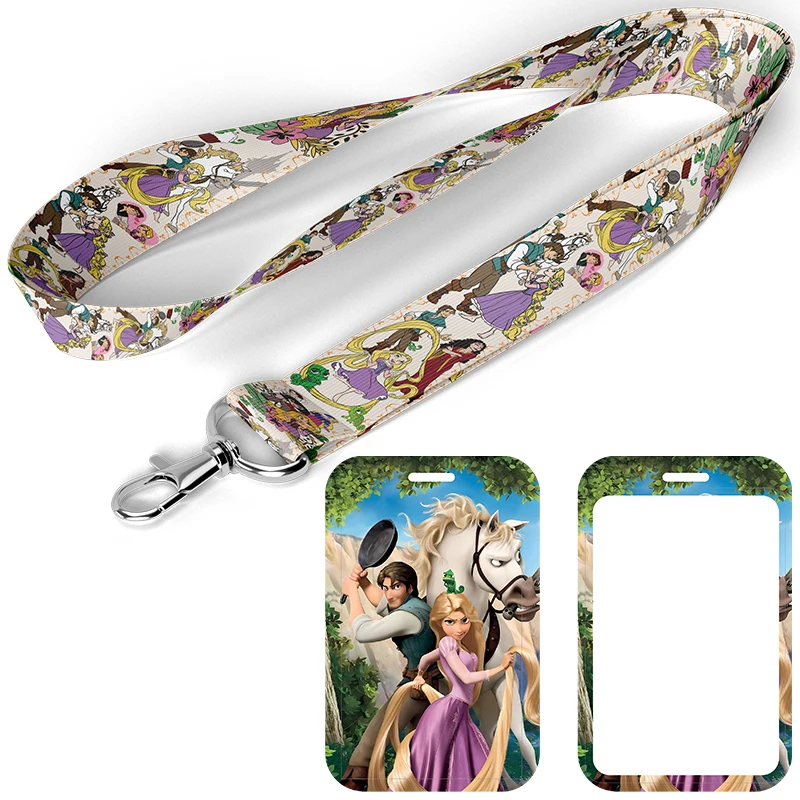 A3609 Cartoon Princess Pattern Lanyard Keys ID Credit Bank Card Cover Badge Holder Phone Charm Key Lanyard Keychain Accessories