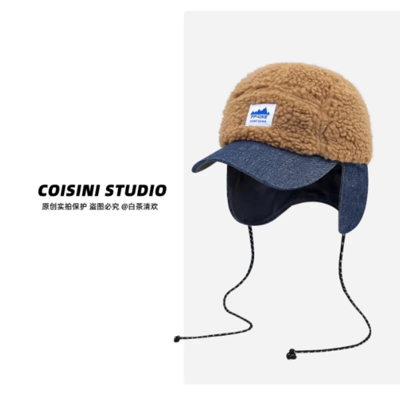 2025 جديد الدنيم تقسم الحملان الصوف تحلق قبعة للرجال والنساء الخريف والشتاء في الهواء الطلق الدافئة سدادات حماية الأذن الدانتيل متابعة منفذها القبعات #3