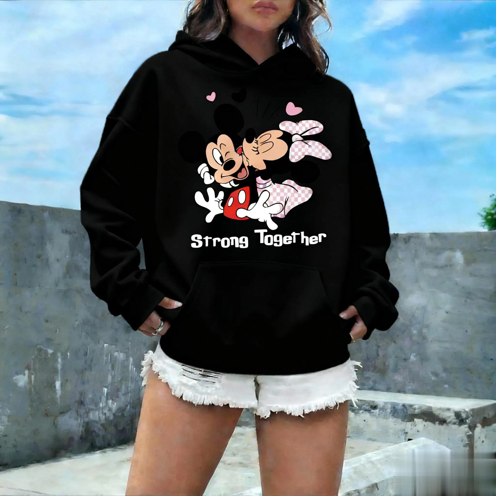 Bluza unisex z nadrukiem Disneya na Halloween, damska i męska, z grafiką z kreskówek, wkładana przez głowę, streetwear, jesienna, codzienna, modna.