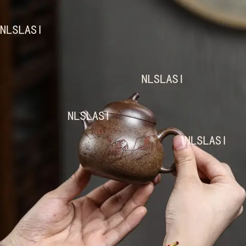190ml Yixing Purple Clay Teapot for Eggplant and Melon Raw Mineral Agarwood Mud Teapot Chinese High-end Small Capacity Teapot