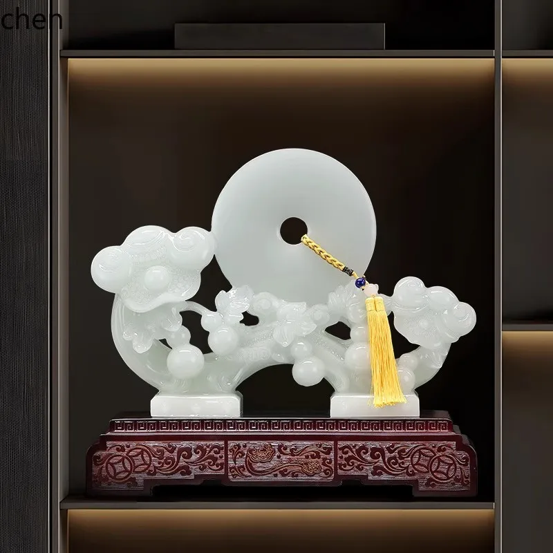 CZ Jade Peace and Happiness Ornament for Living Room, Entryway Decoration, TV Cabinet, New Home Housewarming Gift