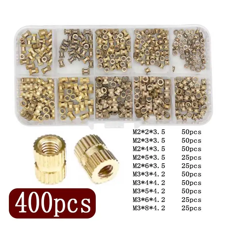 

400Pcs Brass Threaded Inserts M2 M3 Inserts for Plastic Heat Set Insert Brass Insert kit for 3D Printing Injection Molding