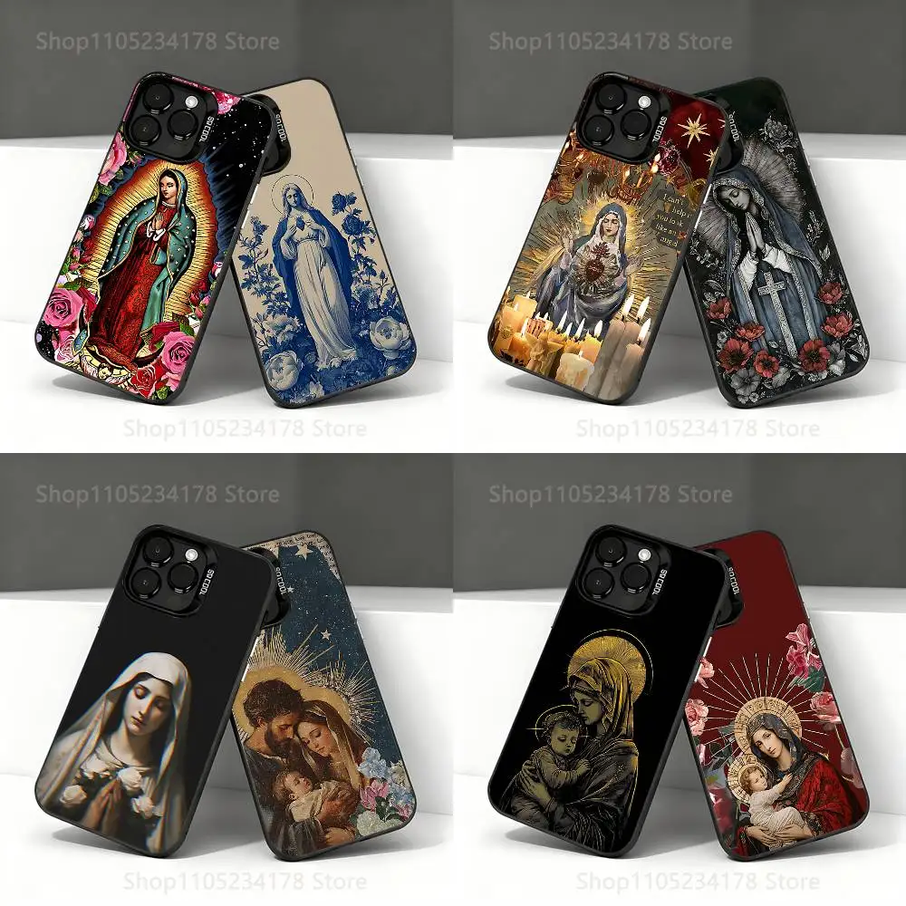 

Phone Case For iPhone 17,16,15,14,13,12,11,Pro,Max,Plus,E,Air,Mini Virgin Mary Jesus Heart ART Black IMD Cover