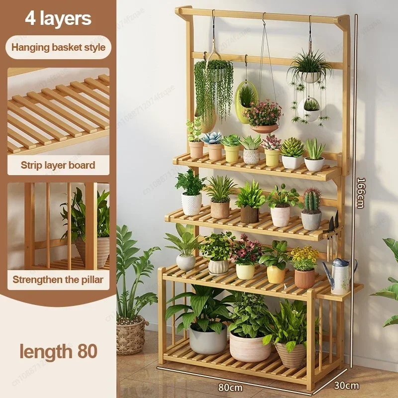 Colgador de maceta para balcón, soporte para plantas, estante para sala de estar, madera maciza, verde, exhibición de pie, registro de patio después de jardinería