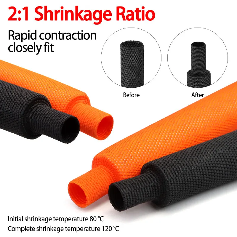 2/10m PET Braided Cable Sleeve 2:1 Heat Shrink Tube 4mm - 100mm Insulation Flam Retardant Protection Wrap Sheath Wire Organizer