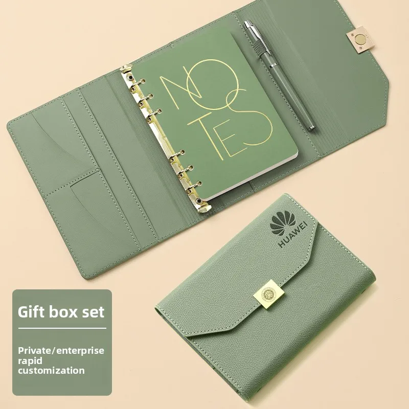 PU Leather A5 Loose Leaf Notebook Gift Set, Business Refillable Journal with Gift Box, Sleeve, Refill and Pen, 100 gsm Dowling