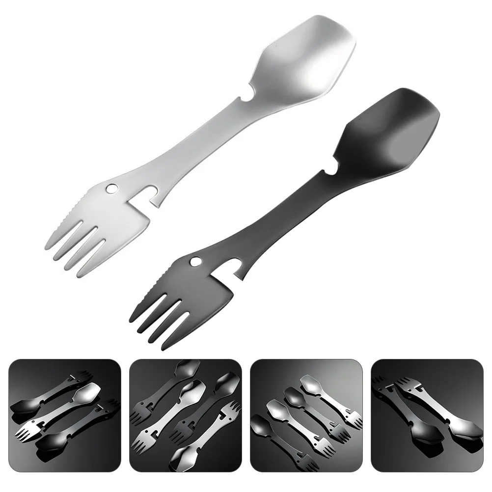 

2 Pcs Multifunction Fork Spoon Travel Jar Opener Picnic Cutlery Stainless Steel Utility Spork