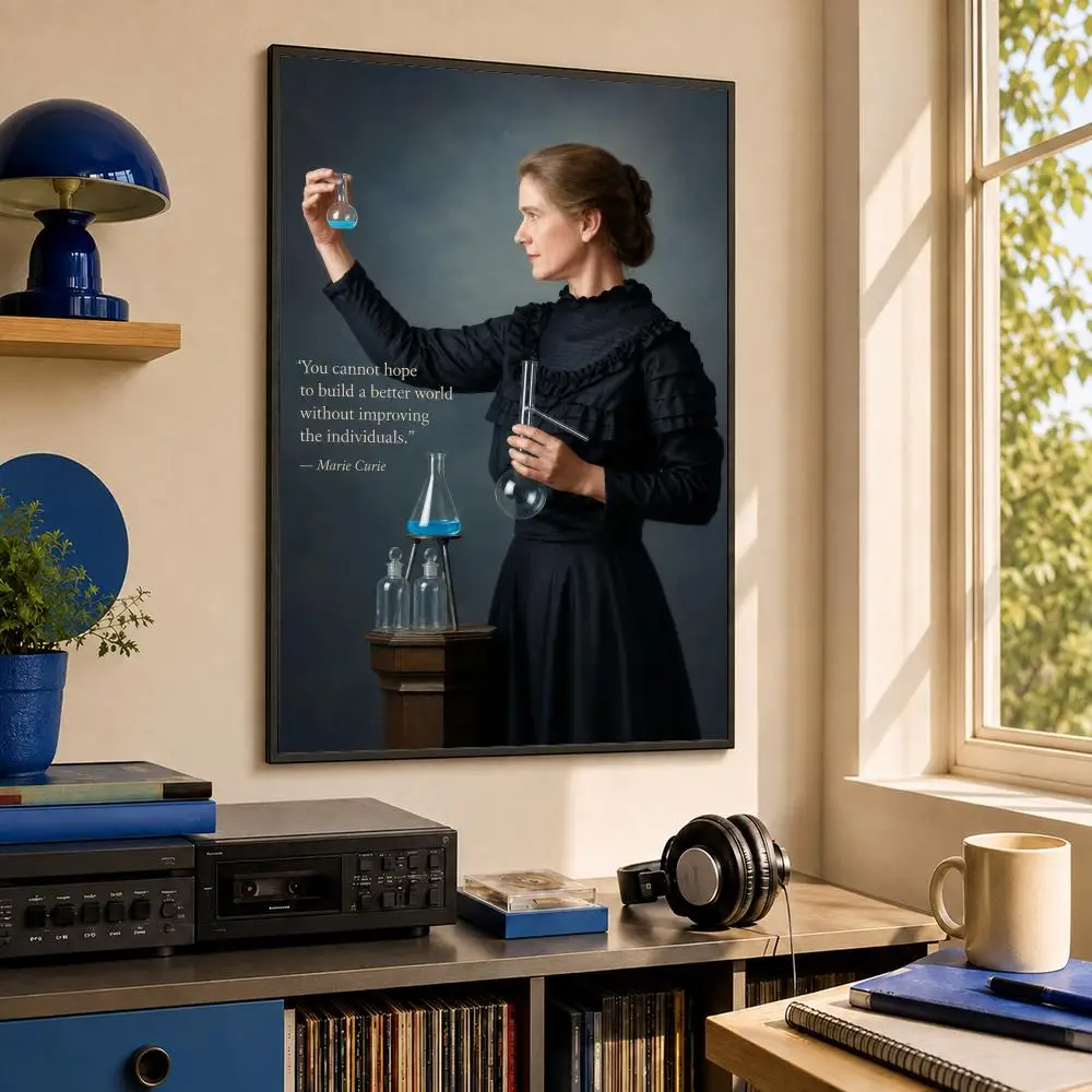 Scientist M-Marie Curie Poster HD PP Waterproof Wall Decor for Living Room Bedroom Gaming Room Cafe Unique Gift