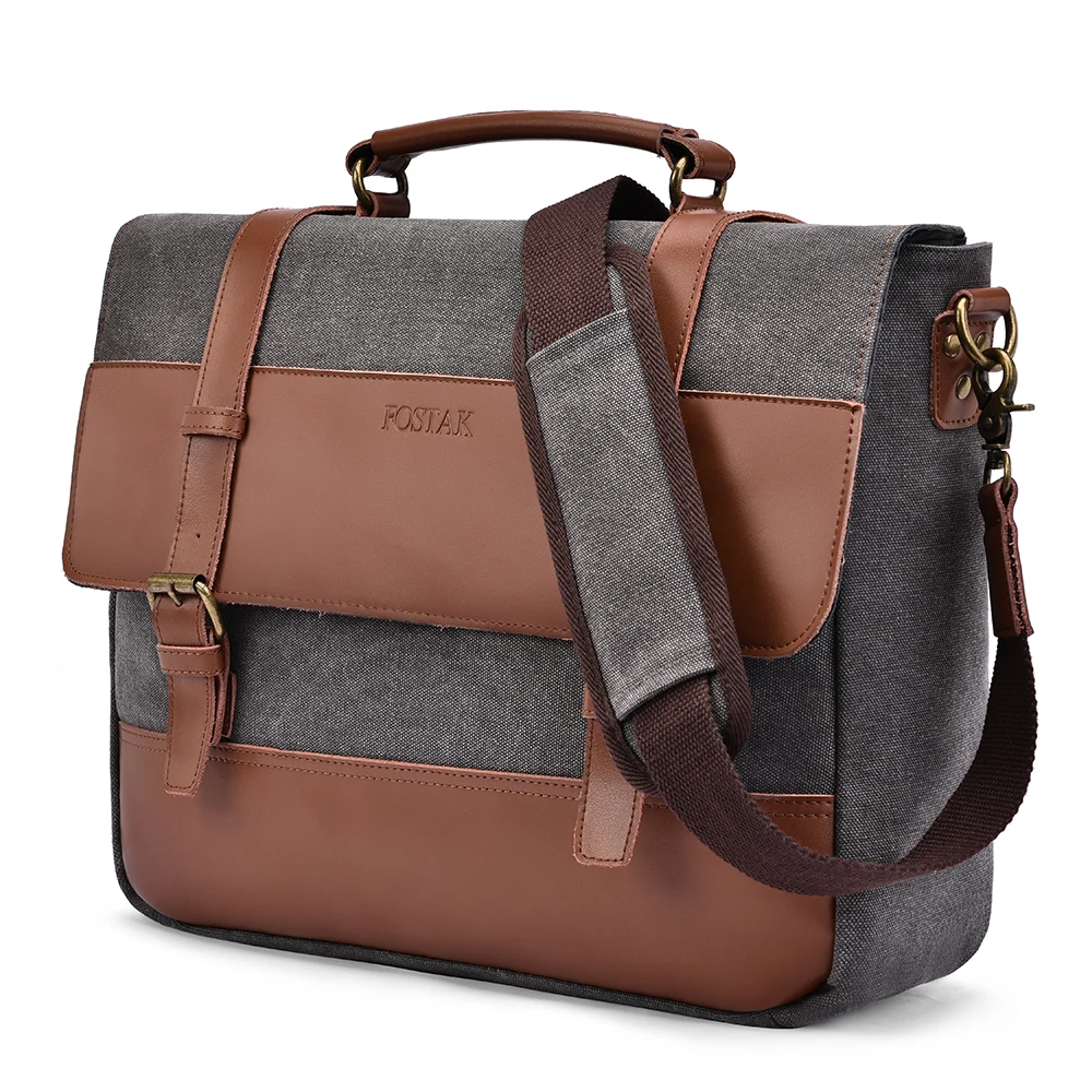 Messenger Bag for Men Vintage Water Resistant Waxed Canvas 15.6 inch Laptop Briefcase Padded Shoulder Bag for Men