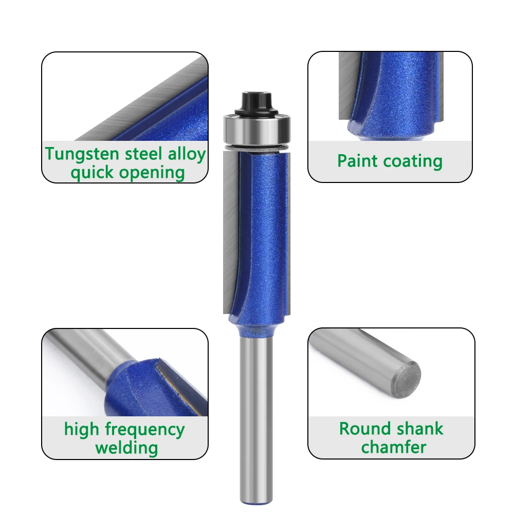 LAVIE 4pcs 6mm  Shank High-Quality Milling Cutter Flush Trim With Bearing Router Bit Set For Woodworking