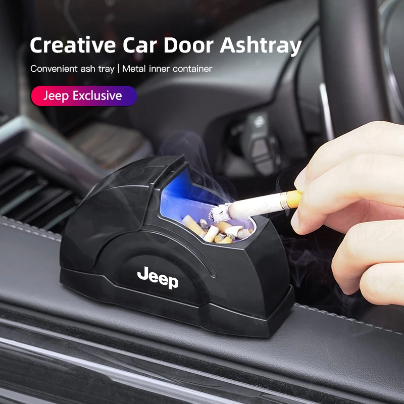 

Car Door Ashtray With Blue Light Creative Cigarette Ash Trash Can For Jeep Wrangler Grand Cherokee Avenger Compass Wagoneer XJ