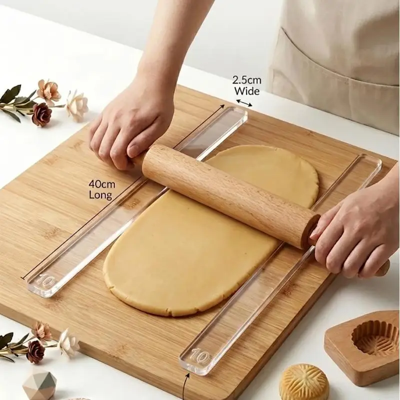 2-5mm Acrylic Thickness Ruler 2Pcs Rolling Pin Guide Cookie Fondant Maamoul DIY Clay Pottery Baking Tool