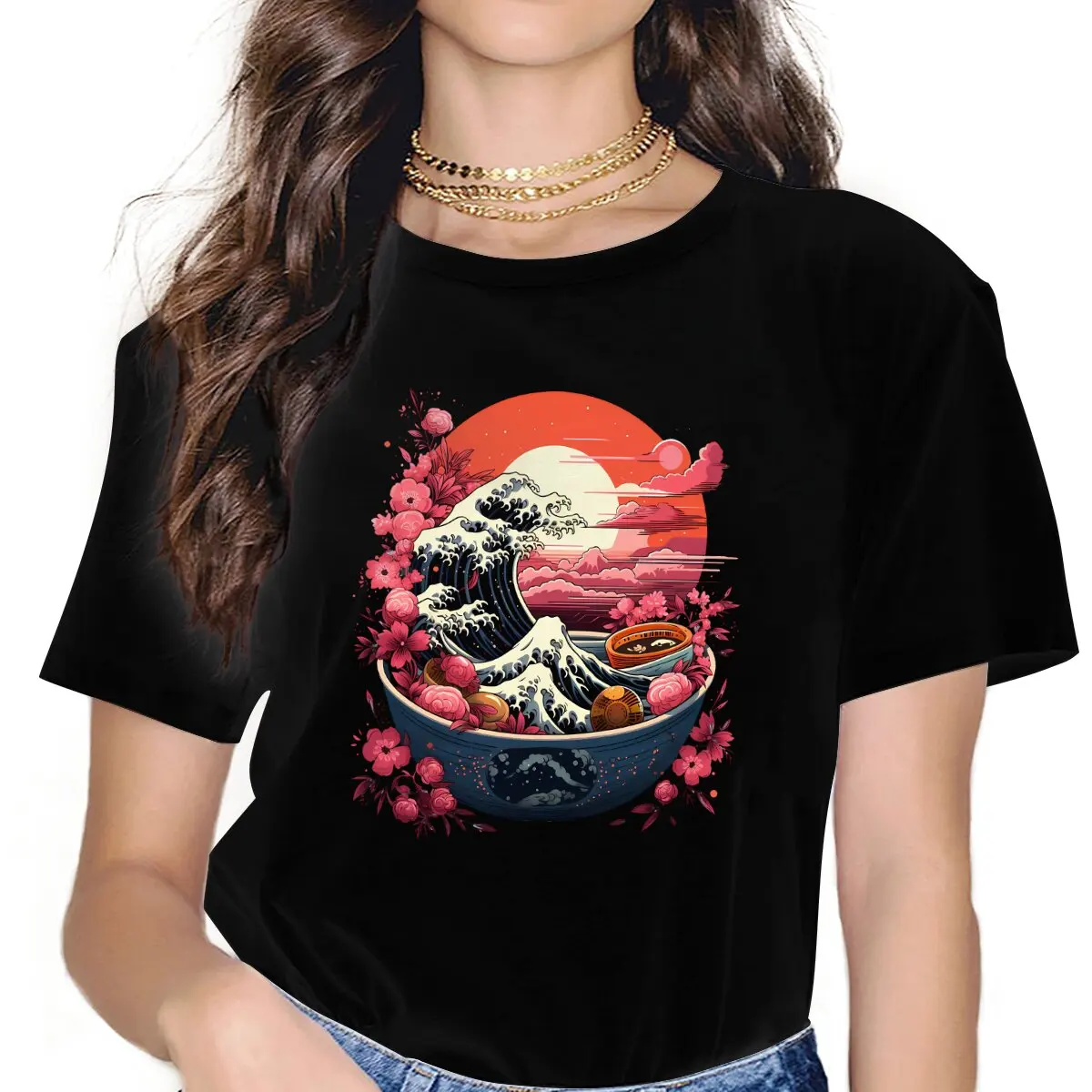 The Flowers Women Clothing The Great Ramen Off Kanagawa Graphic Female Tshirts Vintage Gothic Loose Tops Tee