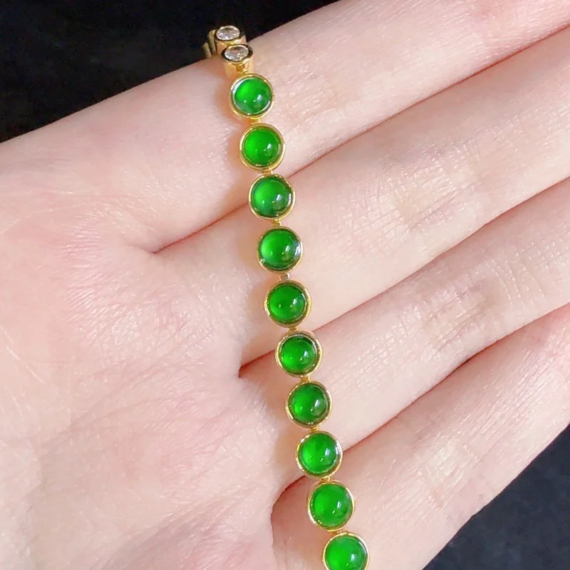 Natural Emerald Full Green Cabochon Bracelet, High-Quality Bright Sun-Green Cabochon Jewelry, Popular in Live Streaming, Light L