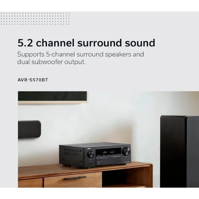 Discount AVR S570BT 5.2 Channel AV Receiver   8K Ultra HD Audio & Video, Enhanced Gaming Experience, Wireless Streaming via