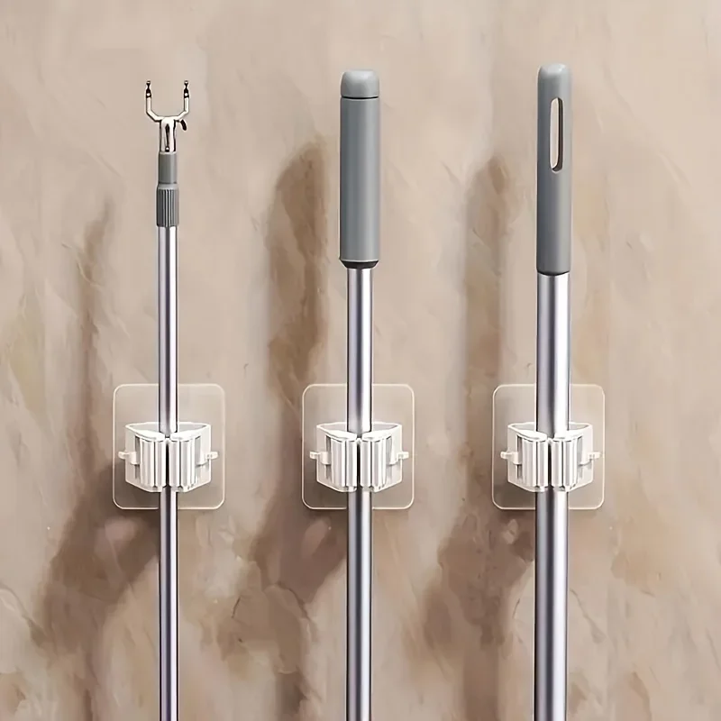 4pcs ABS Mop Organizer Holder, Seamless Wall Mounted Mop Clips with No Drill Installation,Strong Adhesive Bathroom Storage Hooks