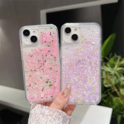 Custodia liquida galleggiante piccola Mini decorazione floreale per iPhone 15 14 Pro Max 13 Shell Hard Clear Color Flowers Funda Carcasa