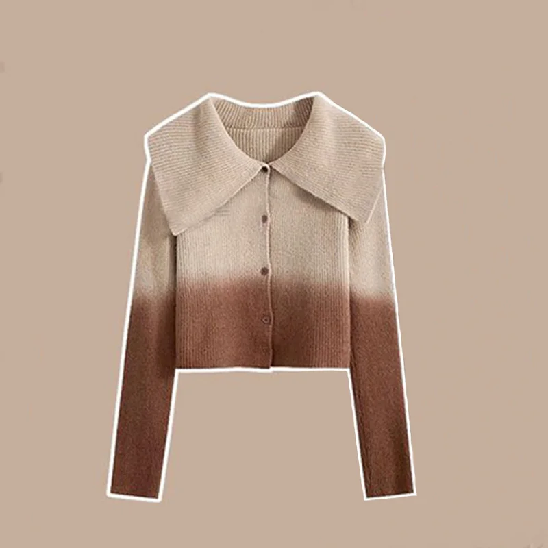 Autumn and Winter Set Women\'s 2023 New Coffee Colored Polo Collar Knitted Cardigan Slim and Versatile Workwear Trouser Set