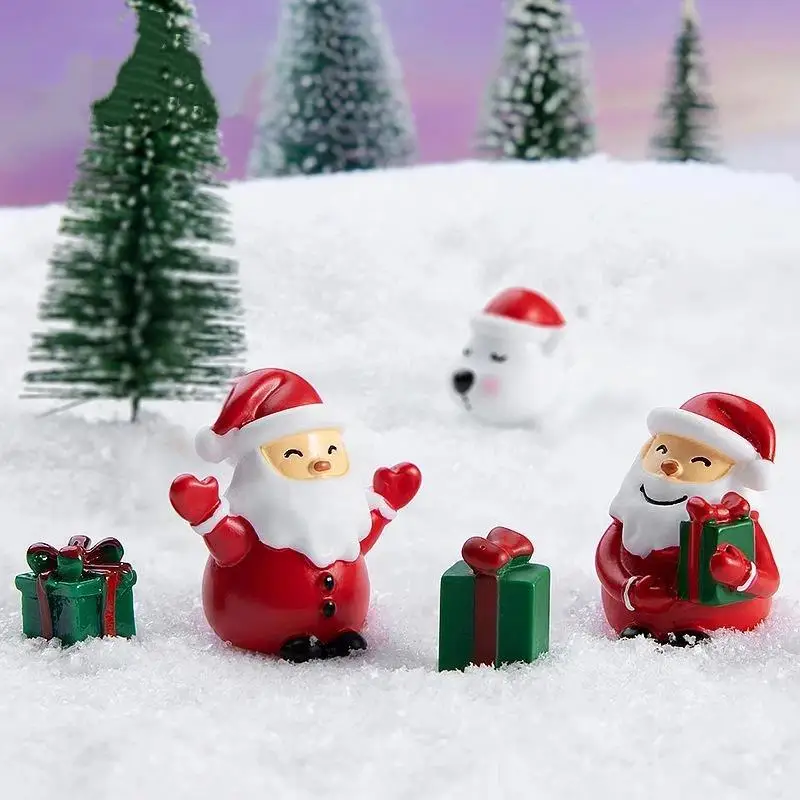 1pc Santa Claus Snowman Green Gift Box Snow View Micro Landscape Ornament Resin Crafts Ornament Christmas Small Gift