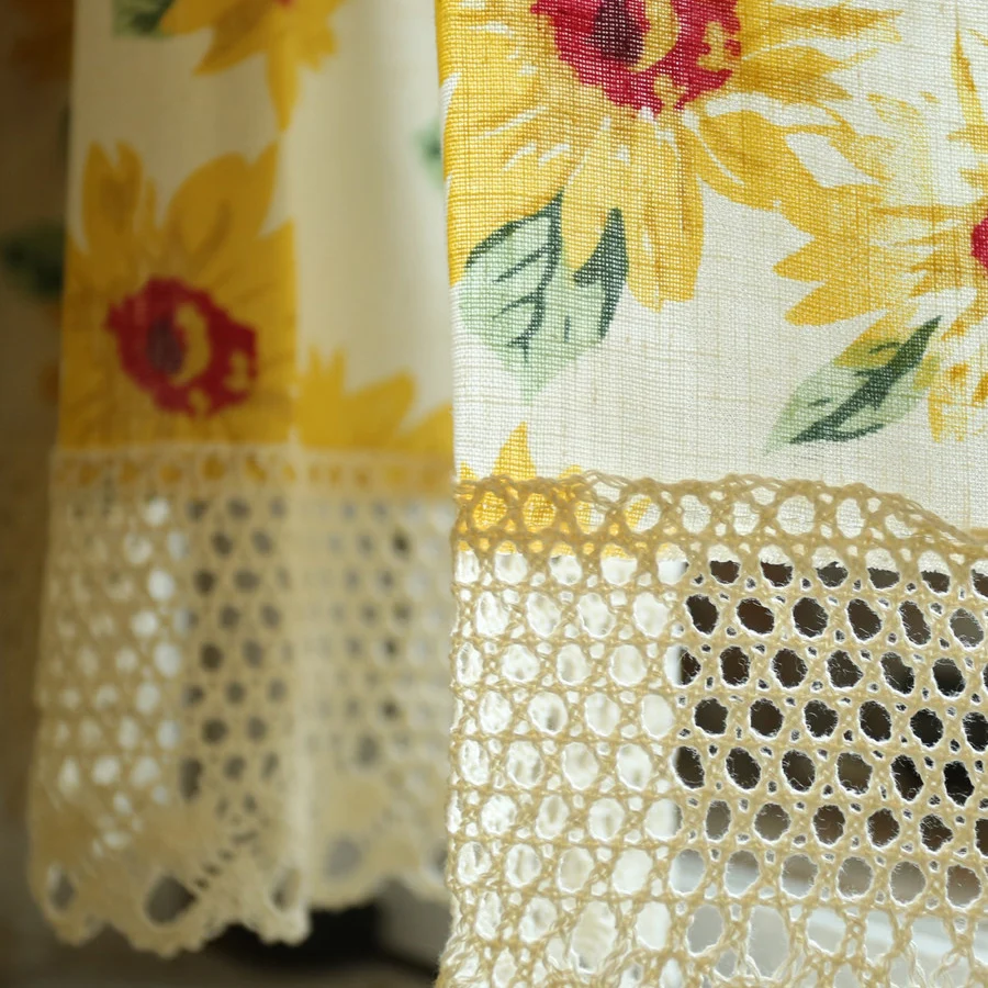 American Pastoral Style Sunflower Short Curtain Enclosure Kitchen Door Curtains Cafe Living Room Window Kitchen Curtain Decor