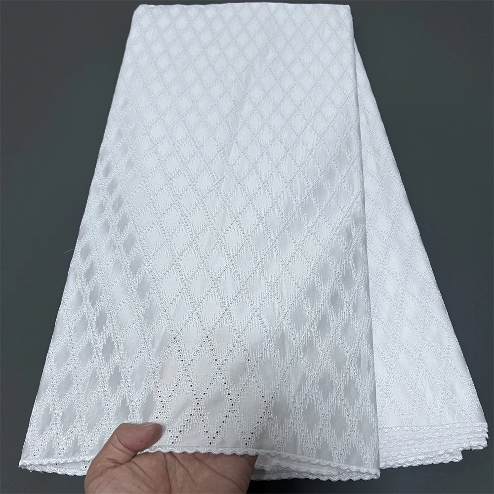 

2025 African Nigerian Tulle for Dress Sewing High Quality Lace Fabric Damask Cotton Pure Embroidery Wedding Party 5Yard hz1387