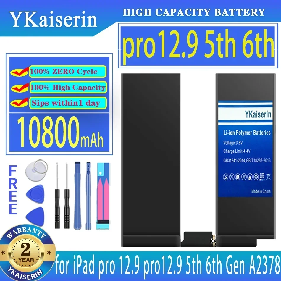 

YKaiserin Battery 10800mAh/14600mAh For ipad Pro 12.9 2nd 3rd 4th 5th 6th Gen A2378 A2461 A2379 A2462 2022 A1652 A1577 A1821