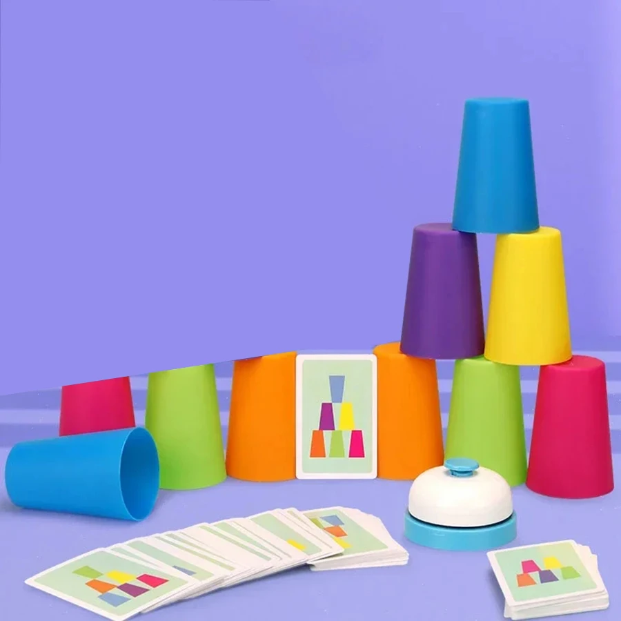 Montessori Toys Stack Cup Game With Card Educational Intellectual Enlightenment Color Cognition Logic Training Kids Children