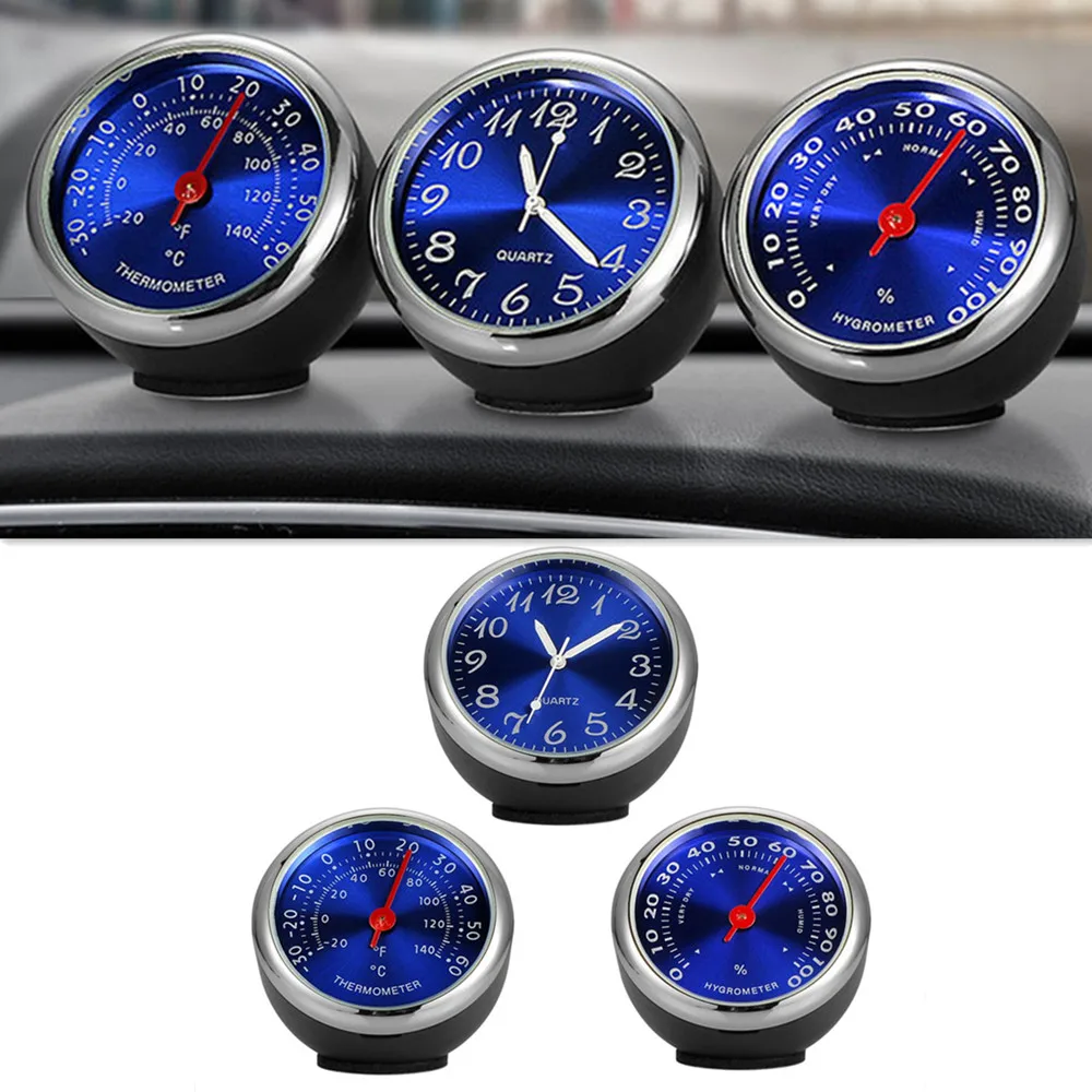 

Car Dashboard Clocks + Thermometer + Hygrometer 3 In 1 Set Detachable Mini Quartz Watch Auto Interior Room Table Decor Ornament