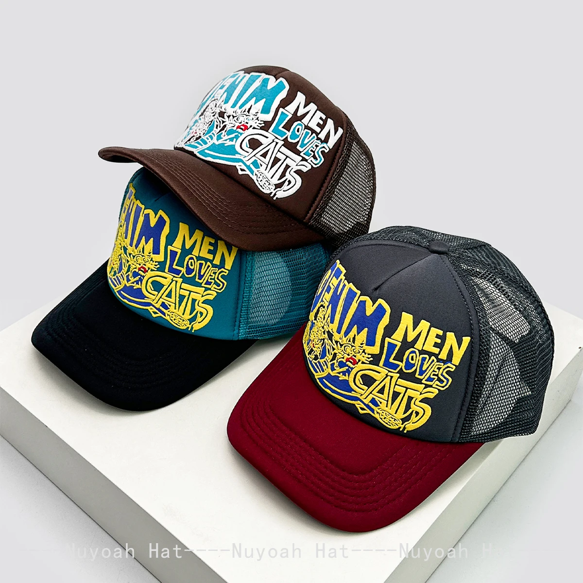 

New Unisex 3D Printed Colored Letter Personal Baseball Hats Sunshade Hip Hop Breathable Color Block Trucker Caps Mesh Versatile
