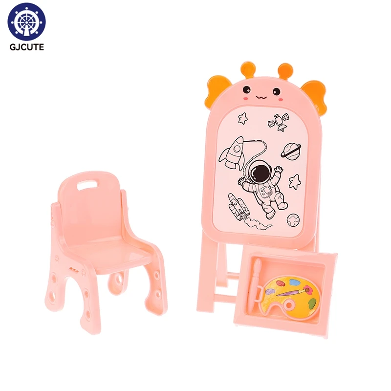 1Pcs 1/12 Dollhouse Drawing Board Easel Palette Chair Set Dollhouse Miniature Painting Tool Dolls House Decor Accessories