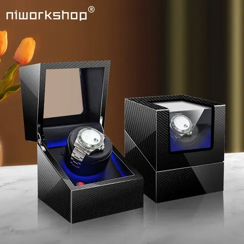 1pc Niworkshop 시계 권선 상자, 조용한 모터가있는 단일 시계 상자, LED 백라이트, 남성과 여성을위한 유연한 시계 베개