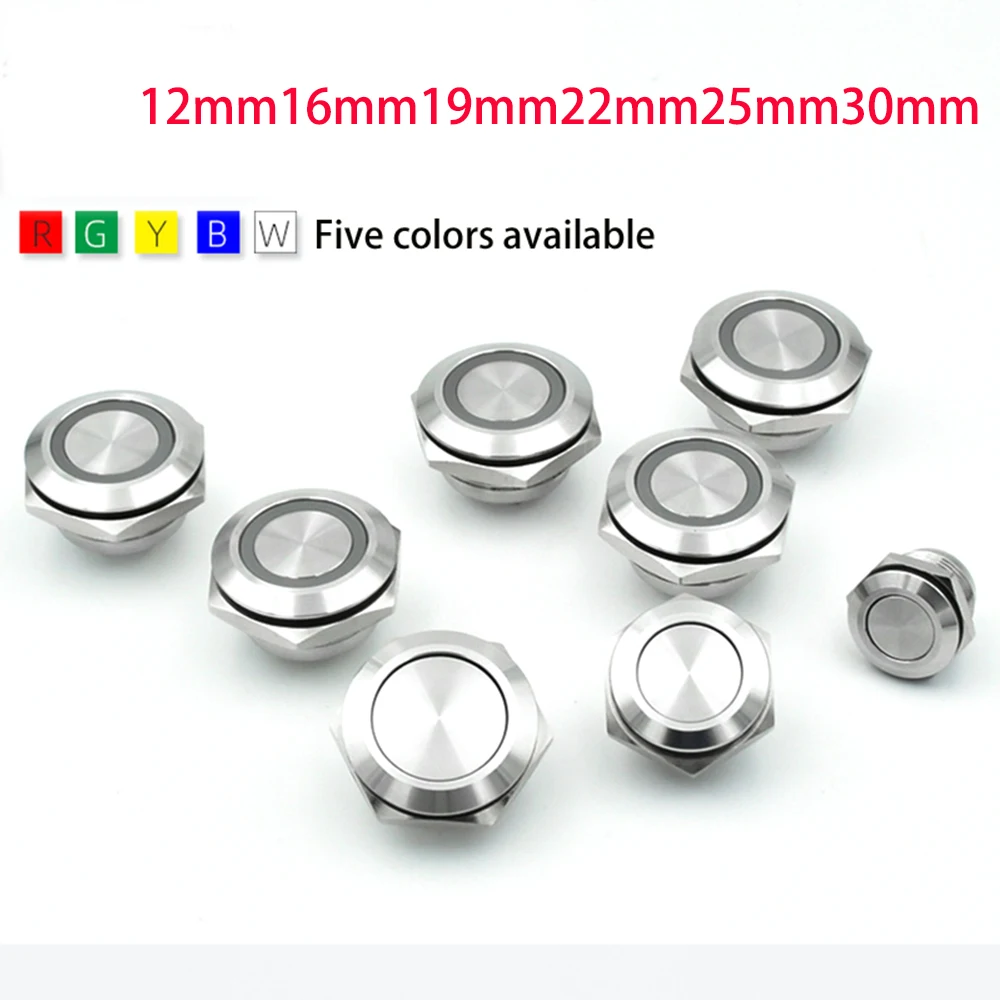 Przełącznik przyciskowy ze stali nierdzewnej krótki rzut samoresetujący chwilowy 12mm 16mm 19mm 22mm 25mm 30mm dotykowy przycisk windy LED