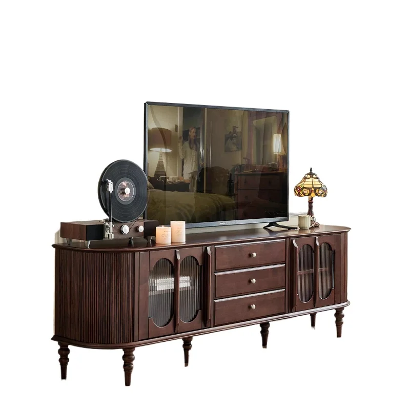 

Французский ретро шкаф для телевизора из цельного дерева, гостиная, домашний светильник, роскошный высококачественный черный напольный шкаф