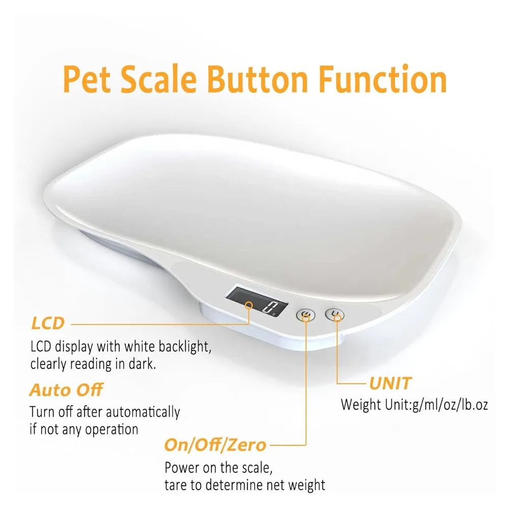 Digital Small Animal Scale with LCD Display Max 33lbs g/ml/oz/lb Units for Newborn Pets Hamster Kitten Puppy Kitchen Food Scale