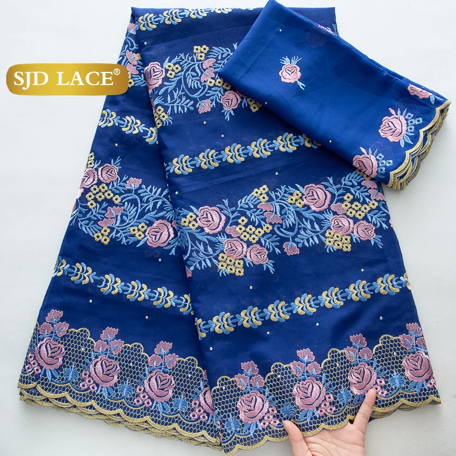 

SJD LACE, нигерийская хлопковая кружевная ткань со стразами, 2024, высококачественная африканская вуаль, хлопок для шитья женских вечерних платьев 4182