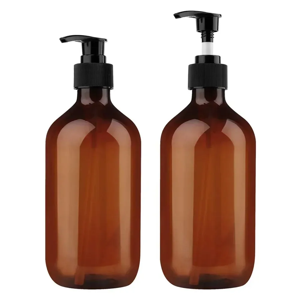 240ml/480ml Pump Empty Bottle Dispenser - Amber Glass Soap Dispenser, Shampoo and Conditioner Dispenser Bathroom Accessories