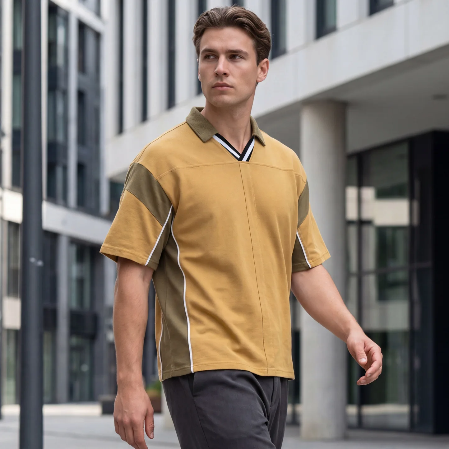 Men's Trendy Versatile Contrasting Color Collar Pure Cotton Short-sleeved Men's T-shirt 2026 New Loose Casual Men's T-shir