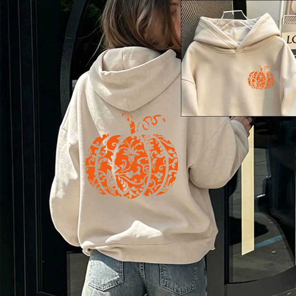 Vintage Floral‑Pattern Pumpkin Halloween Hoodie Elegant Ornate Scroll‑Flower Jack‑O‑Lantern Pullover Sweatshirt Casual Hooded
