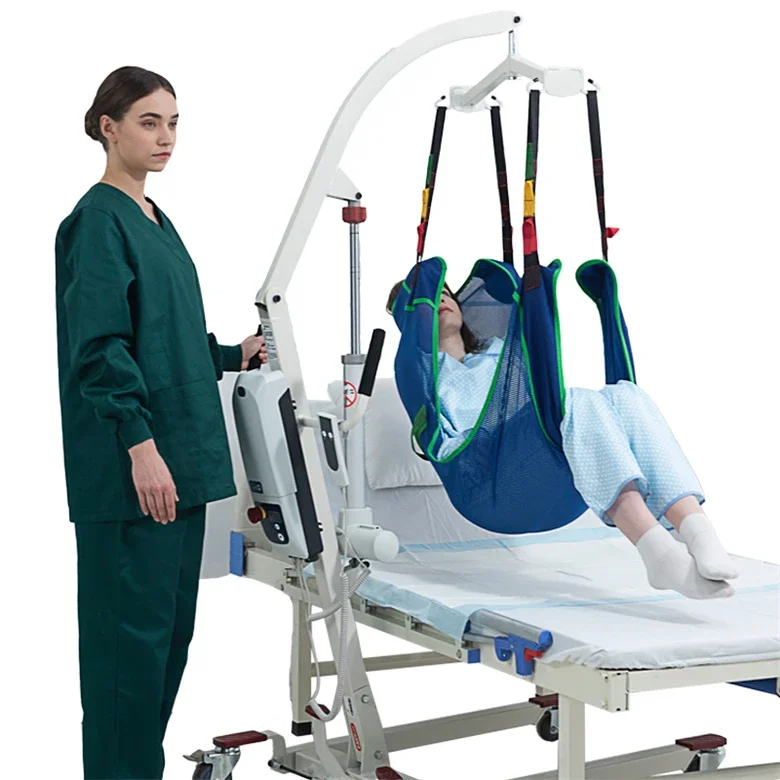 

Durable and easy care blue mesh elastic hoist patient lift sling for elder transfer nursing with strong handles