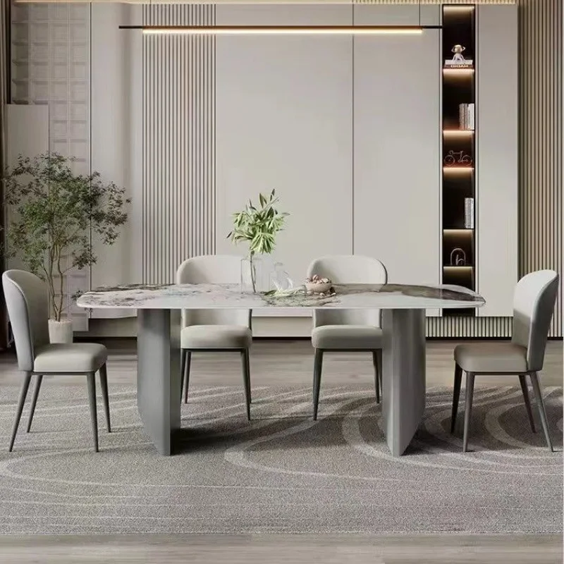 Light luxury Italian-style stone stone dining table and chairs, modern combination, minimalist small home dining table, glossy r
