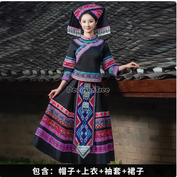 2024 zhuang minoría mujeres festival formal hanfu chino característico bordado perforamnce prenda tradicional elegante hanfu