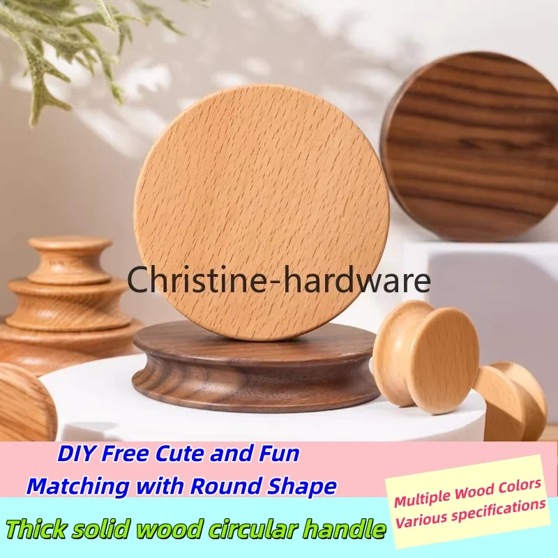 Wardrobe cabinet door handle Modern simple non-punching round drawer wooden log Children's solid wood handle door handle