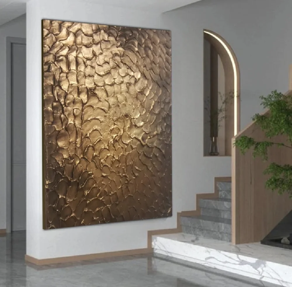 

3D Textured Gold Handmade Abstract Oil Painting for Home Entrancing Living Room Canvas Wall Art Decor