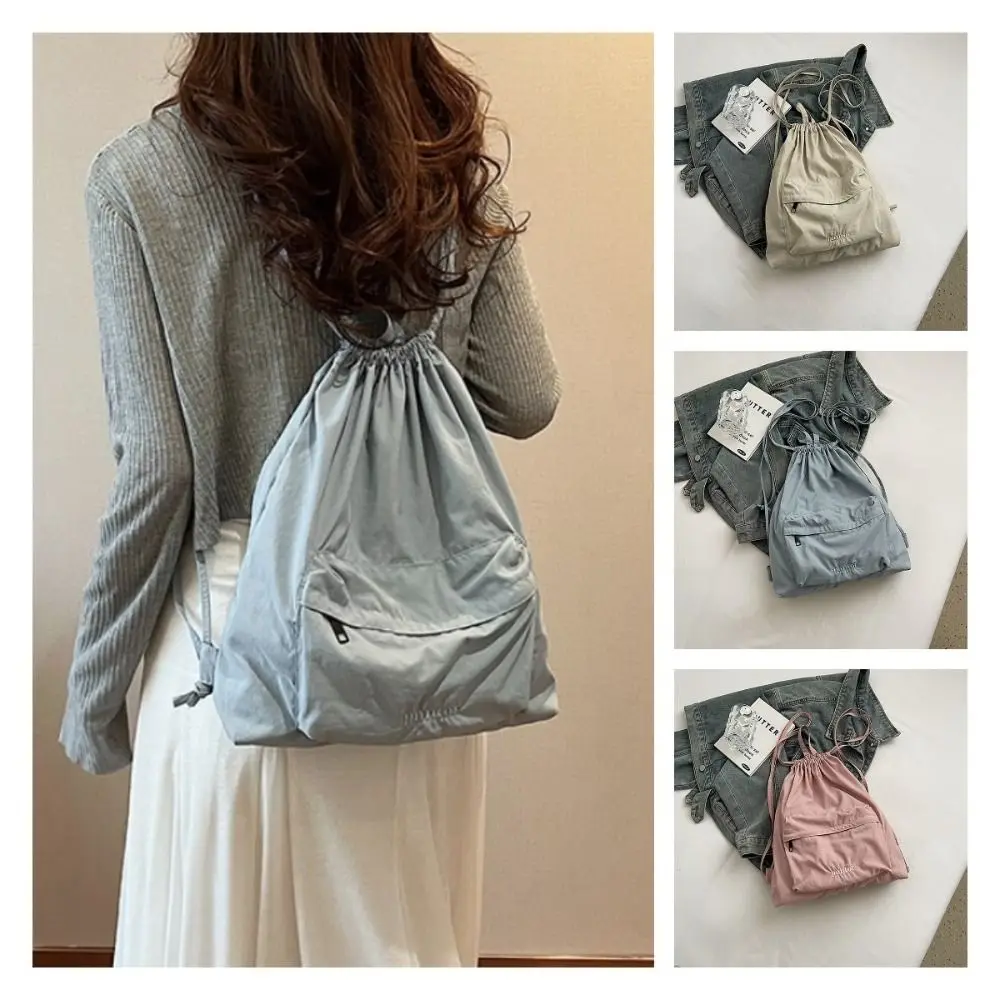 

Portable New Design Drawstring Backpack Light Weight Korean Nylon Shoulder Bag Casual Large Capacity Student School Bag Women