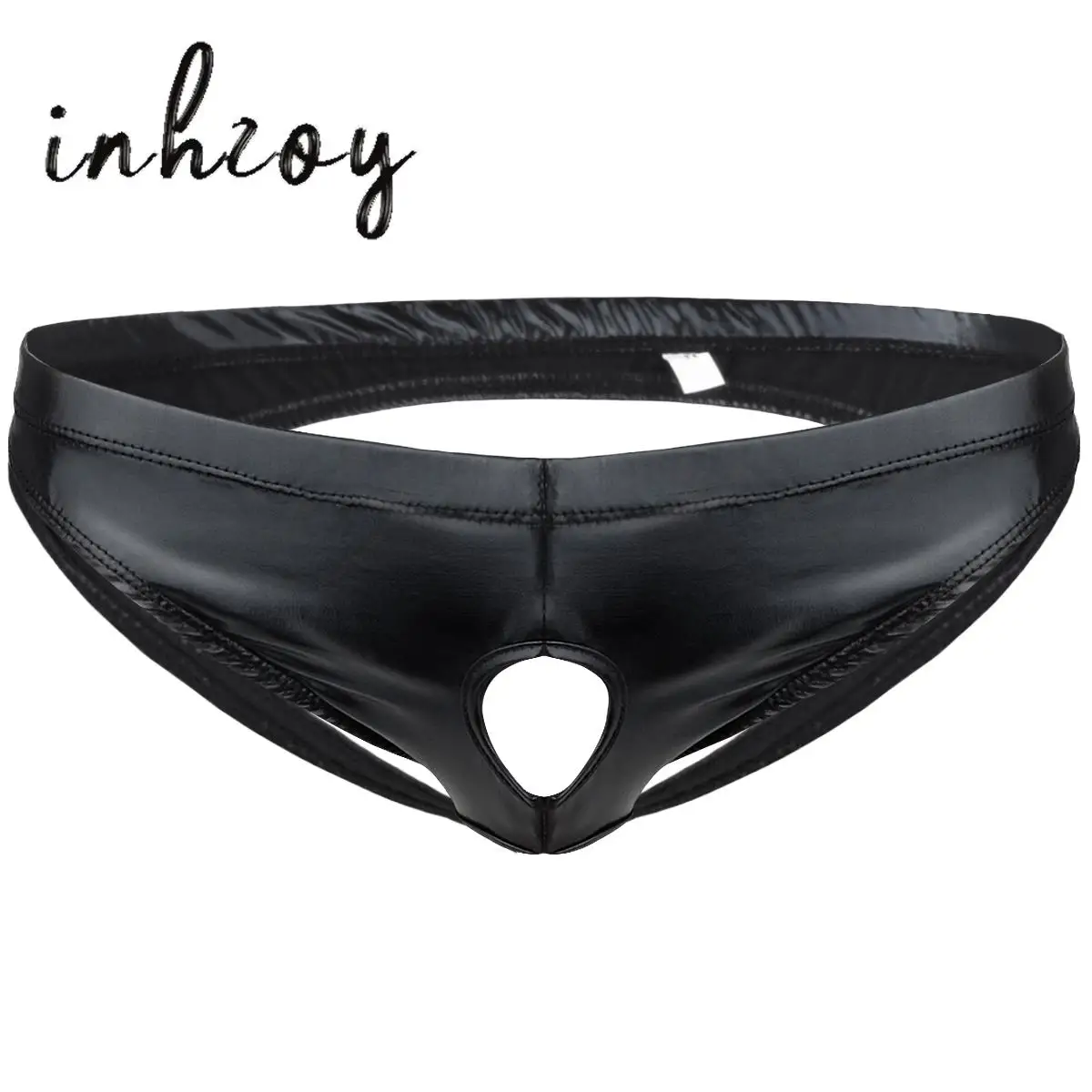 

Gay Male Sexy Lingerie Wet Look Patent Leather Boxers Briefs Hollow Out Front Thongs Panties G-String Open Butt Underwear