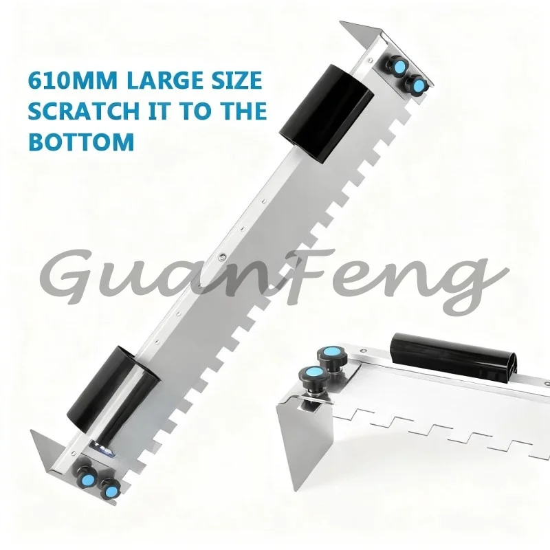 Multipurpose Stainless Steel Notched Trowel, Curved Handle Rectangular Tool for Large Ceramic Tile Installation